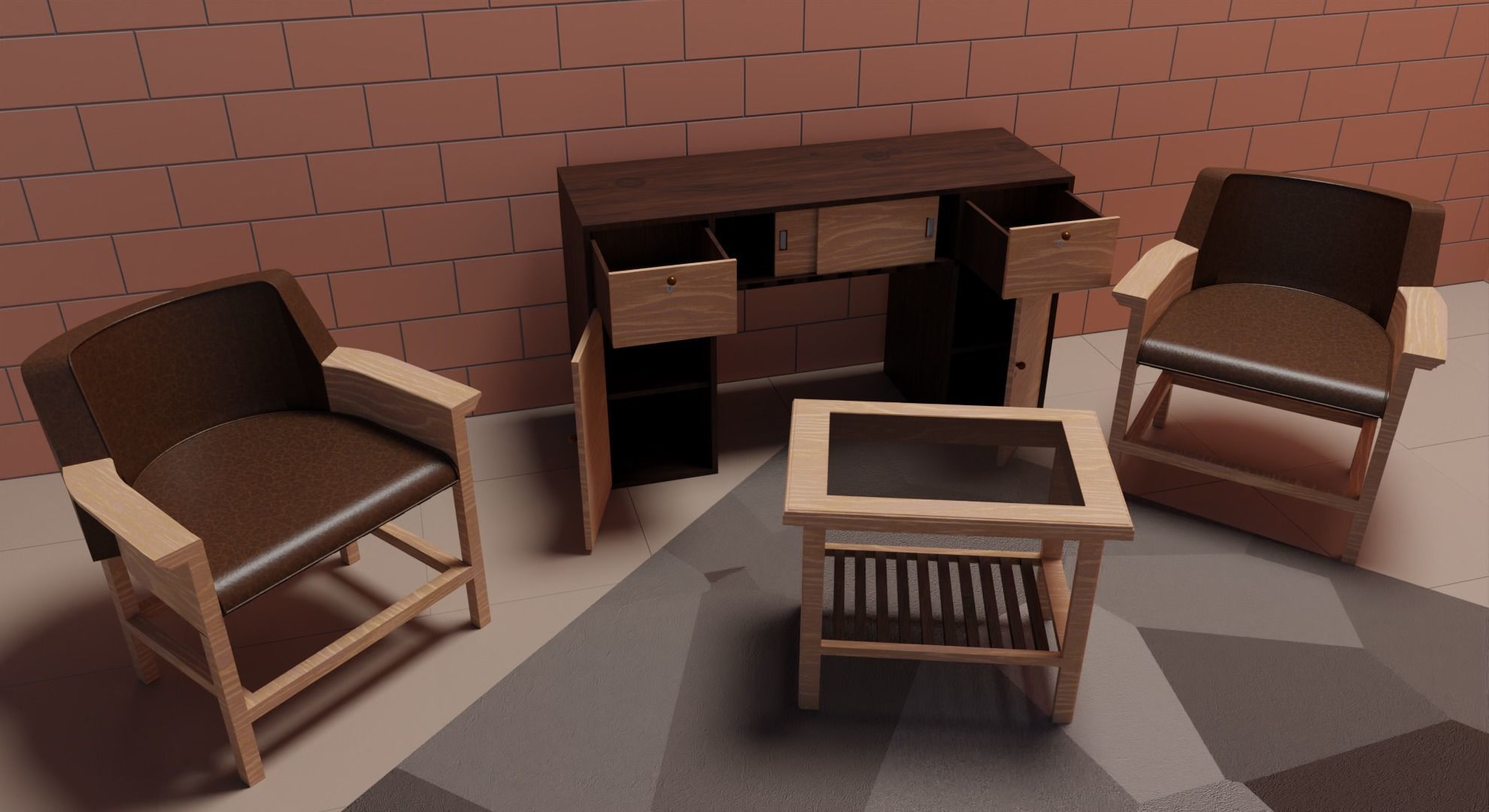 Minimalist Front yard lounge Free low-poly 3D model_4