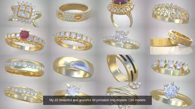 My 20 Beautiful and graceful 3d printable ring models  3D Model Collection