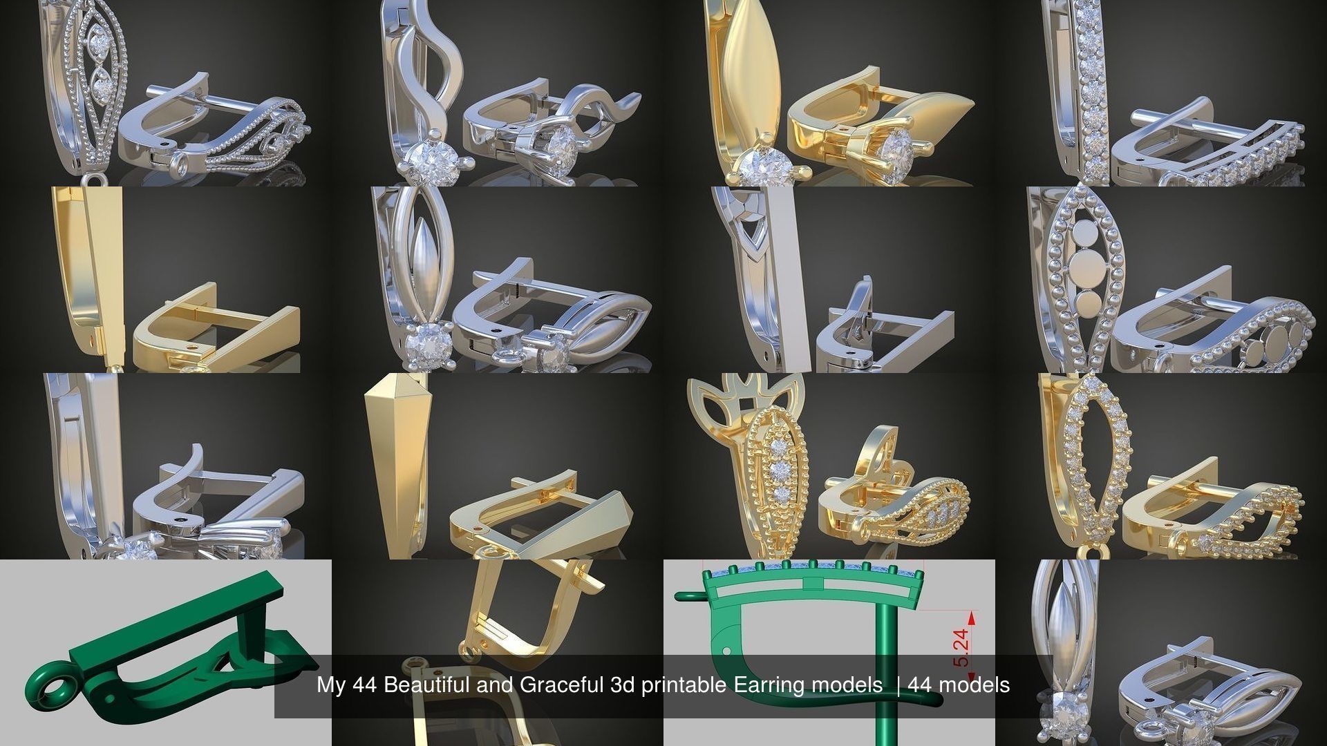 My 44 Beautiful and Graceful 3d printable Earring models 3D Model Collection_3