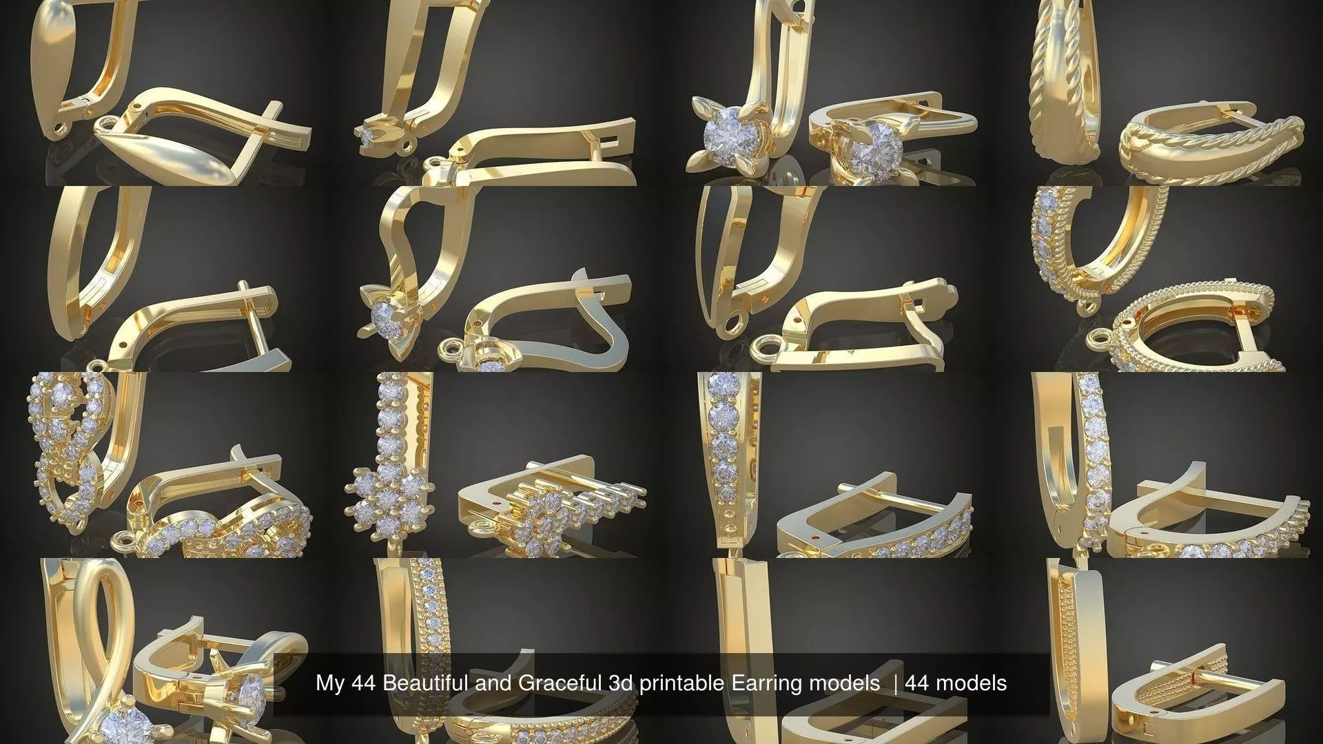 My 44 Beautiful and Graceful 3d printable Earring models 3D Model Collection_0