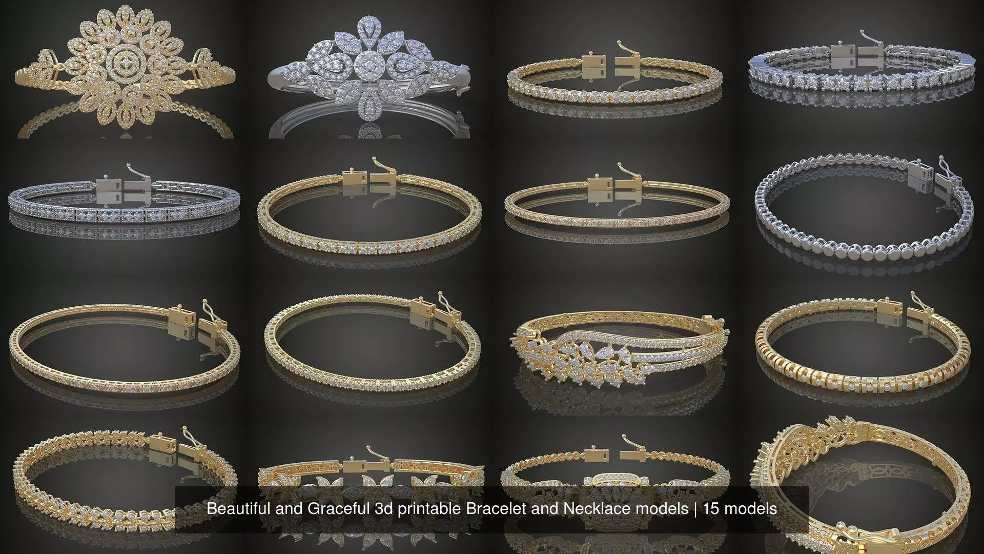 Beautiful and Graceful 3d printable Bracelet and Necklace models 3D Model Collection_0