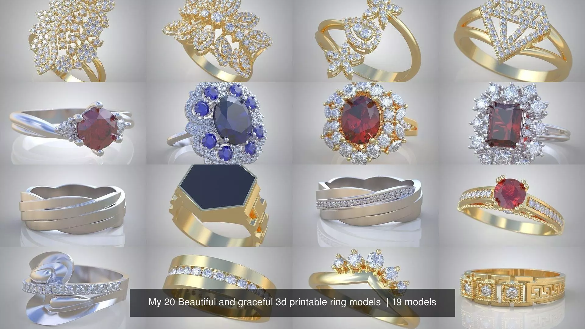 My 20 Beautiful and graceful 3d printable ring models  3D Model Collection_1