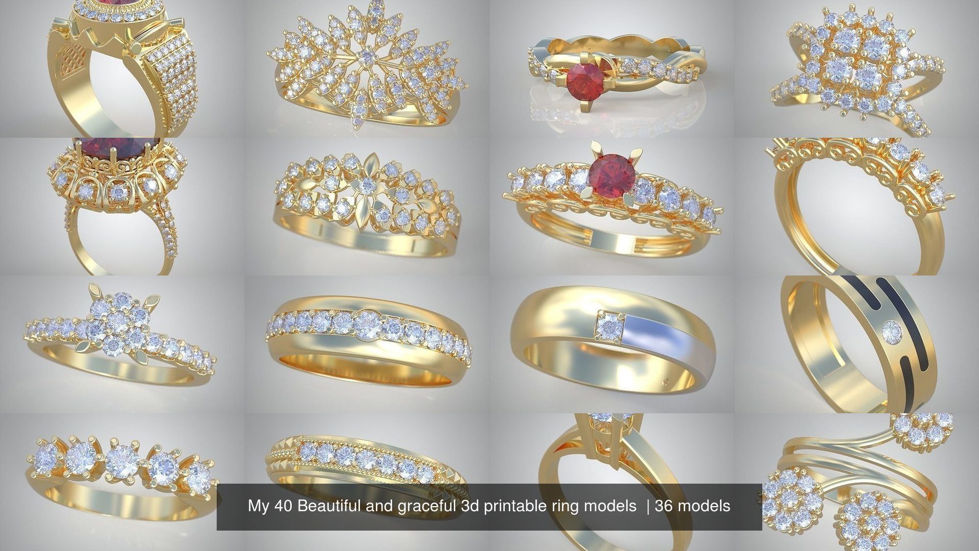 My 40 Beautiful and graceful 3d printable ring models 3D Model Collection_6