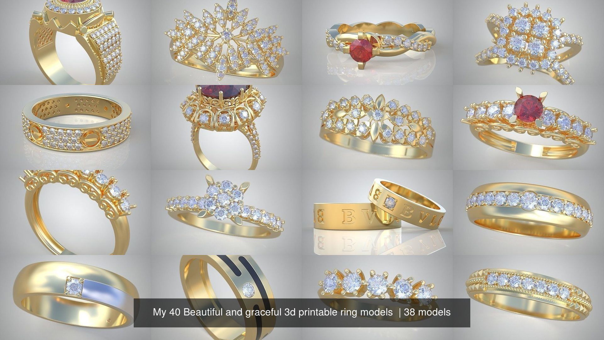 My 40 Beautiful and graceful 3d printable ring models 3D Model Collection_4
