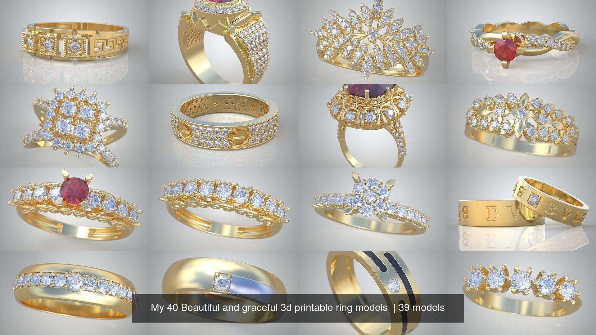 My 40 Beautiful and graceful 3d printable ring models 3D Model Collection_3