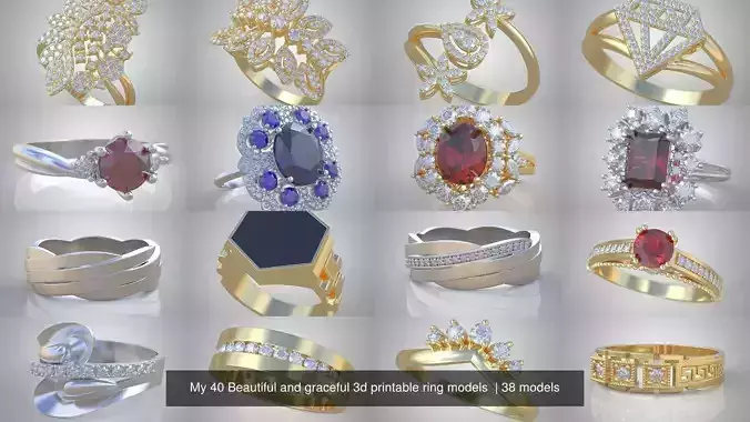 My 40 Beautiful and graceful 3d printable ring models  3D Model Collection