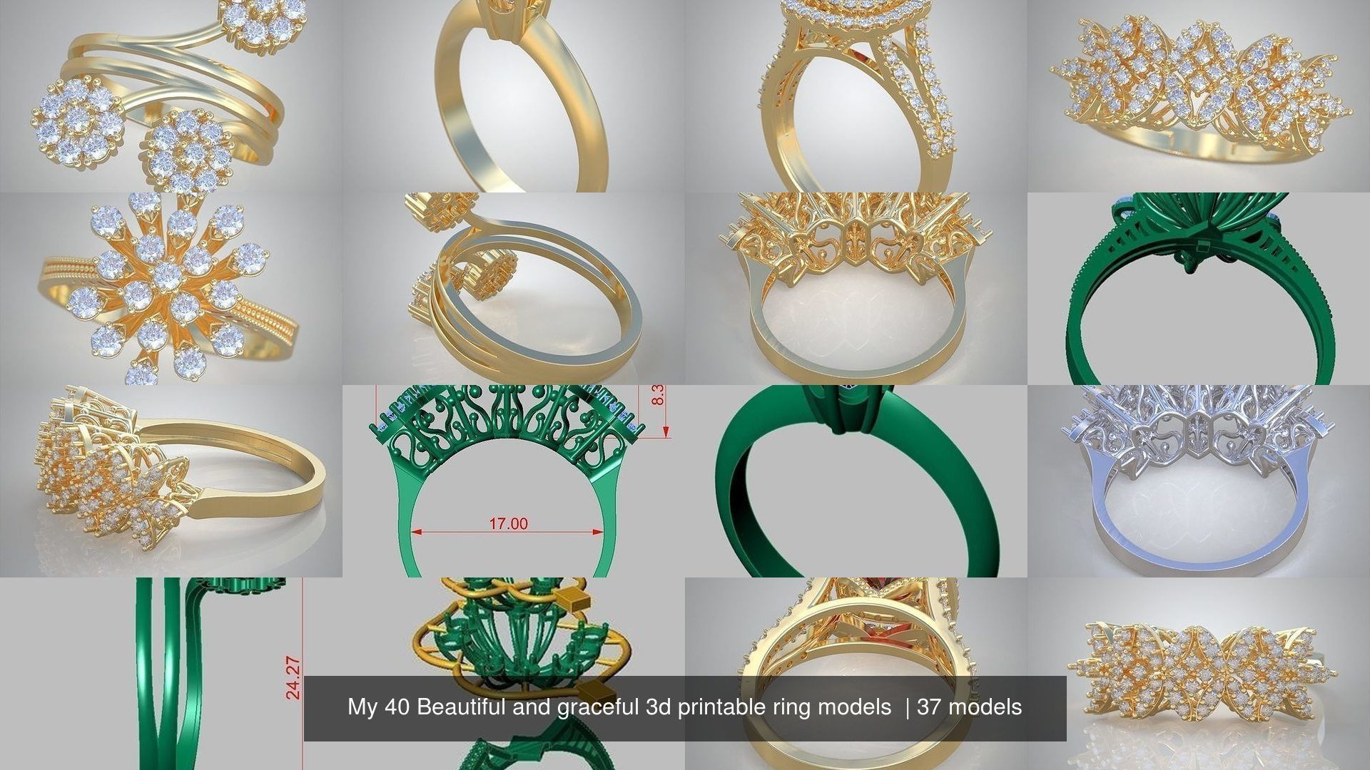 My 40 Beautiful and graceful 3d printable ring models 3D Model Collection_9