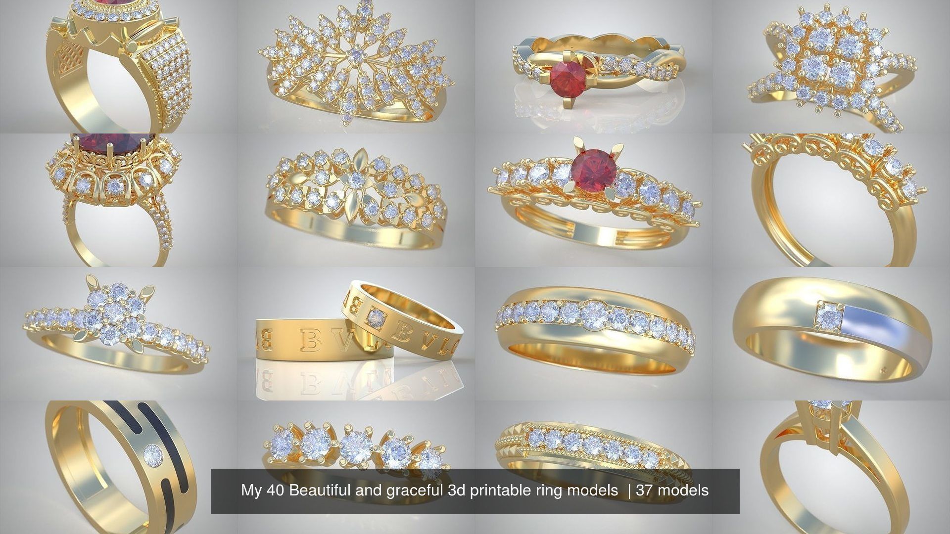 My 40 Beautiful and graceful 3d printable ring models 3D Model Collection_5
