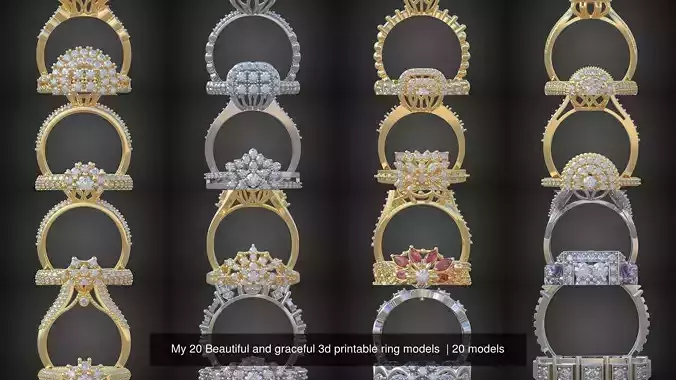 2My 20 Beautiful and graceful 3d printable ring models  3D Model Collection