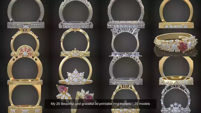 3My 20 Beautiful and graceful 3d printable ring models  3D Model Collection
