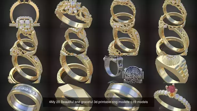 4My 20 Beautiful and graceful 3d printable ring models  3D Model Collection