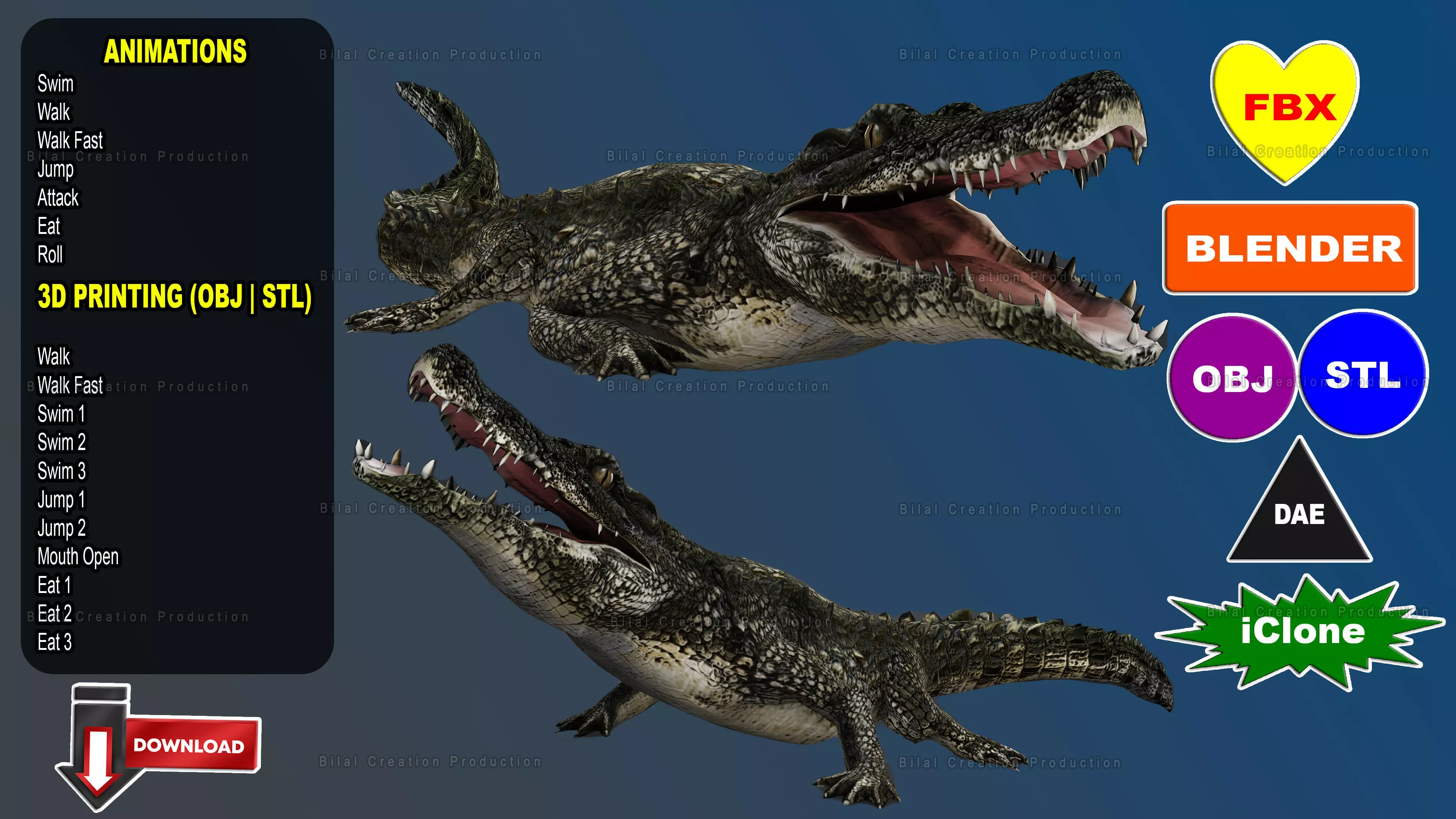 CROCODILE RIGGED ANIMATED 7 3D model_0