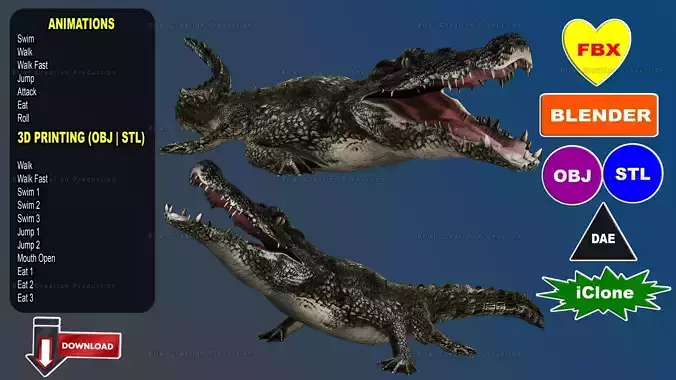 CROCODILE RIGGED ANIMATED 7 3D model