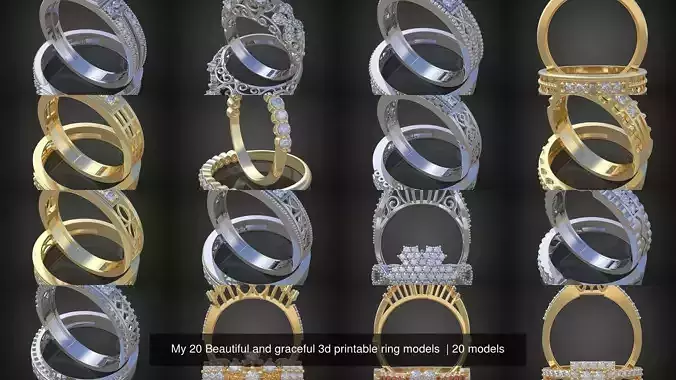 Regular Ring Models 2My 20 Beautiful and graceful 3d printable ring models 3D Model Pack ...
