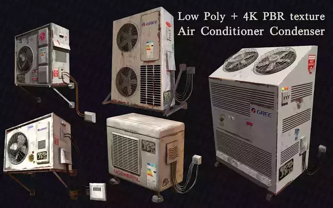 5 Low Poly Air Conditioner Condenser with 4K PBR textures Low-poly 3D model