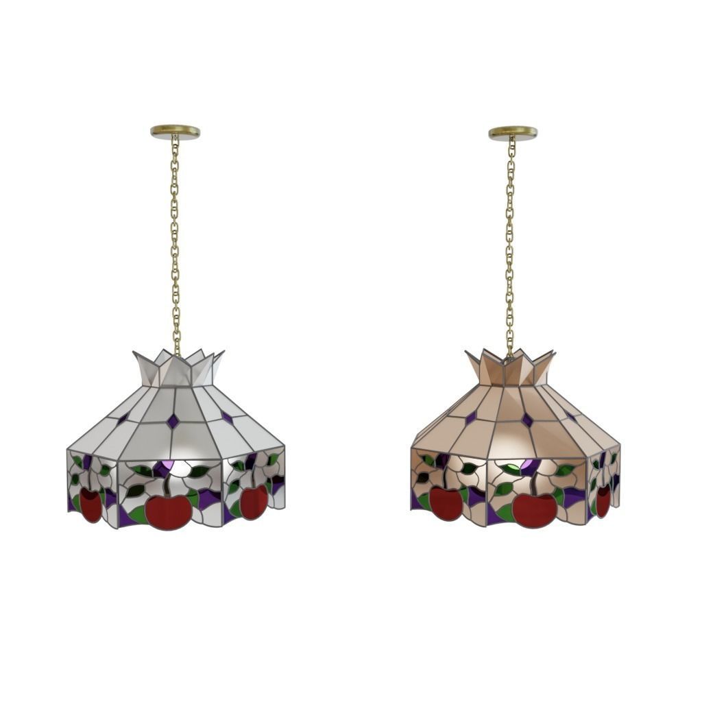 Stained Glass Pendant Light 3D model_2