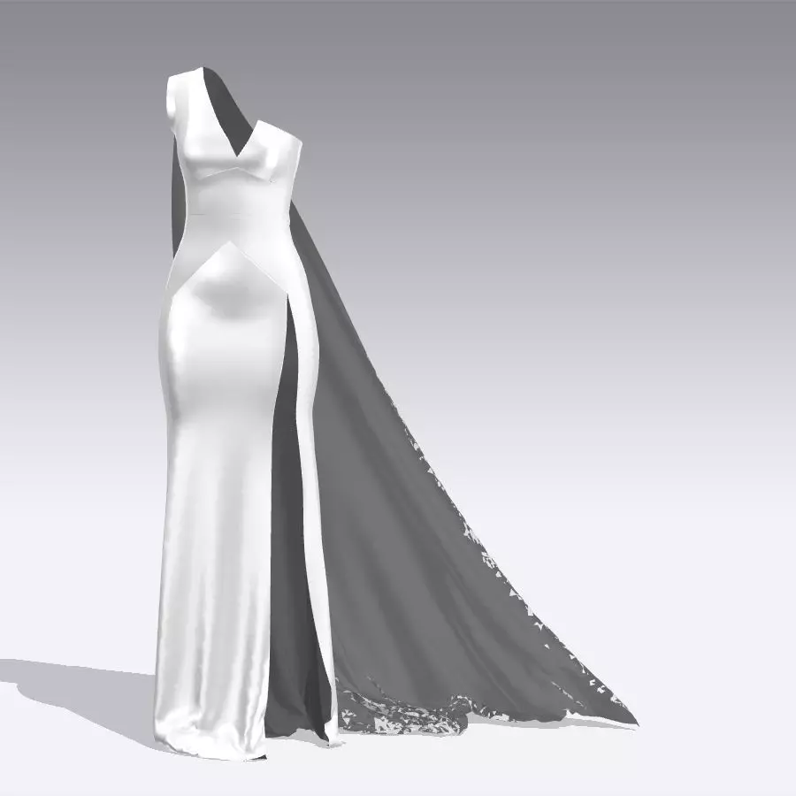 DRESS ONE SHOULDER NECKLINE LILAC WHITE COLOR 3D model