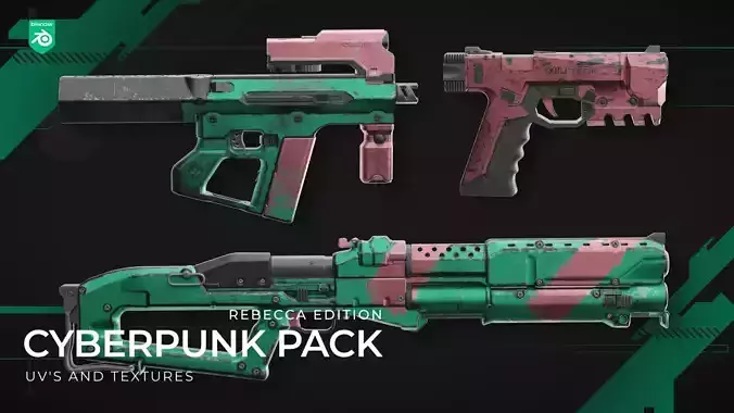 Cyberpunk Guns Set Rebecca Edition Kitbash Low-poly 3D model