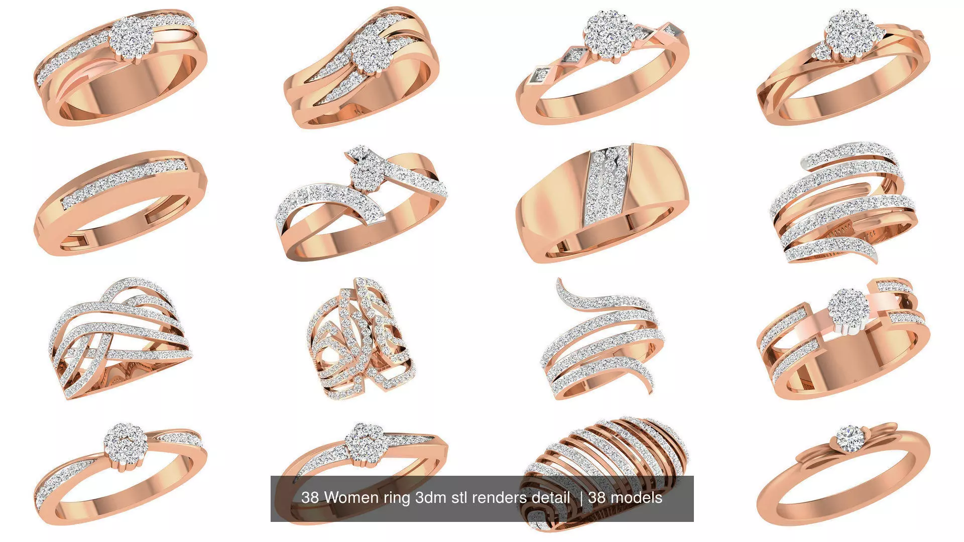 38 Women ring 3dm stl renders detail 3D Model Pack