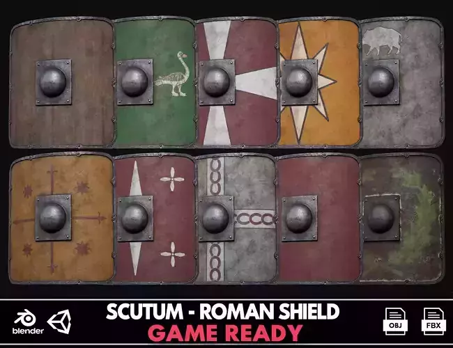 Roman Shield - Scutum D Low-poly 3D model