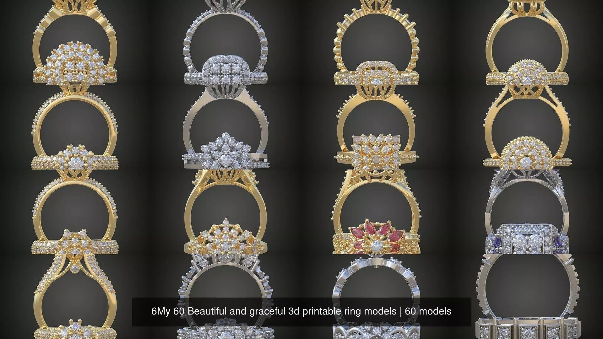 6My 60 Beautiful and graceful 3d printable ring models 3D Model Collection_0