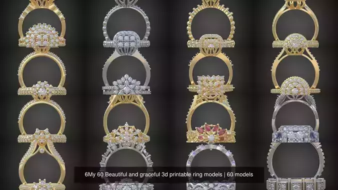 6My 60 Beautiful and graceful 3d printable ring models 3D Model Collection