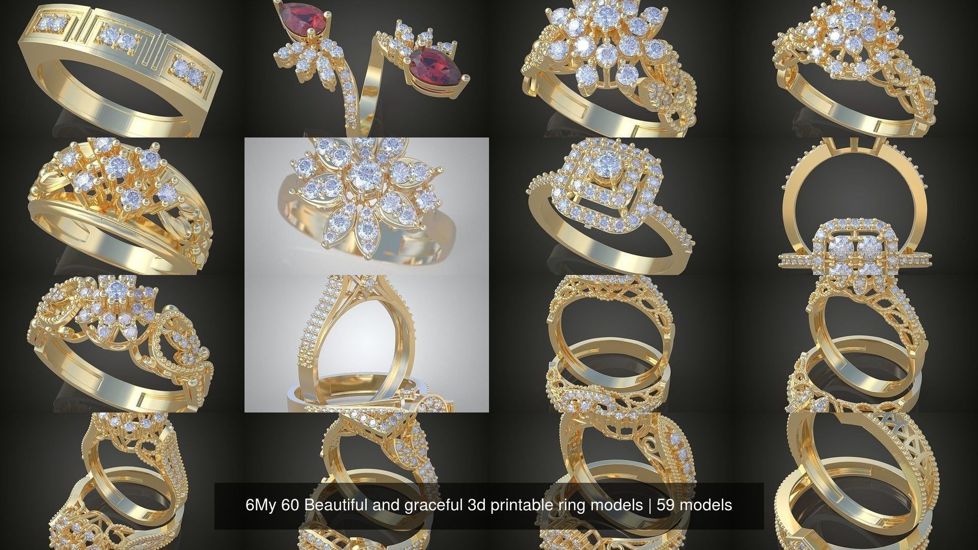 6My 60 Beautiful and graceful 3d printable ring models 3D Model Collection_8