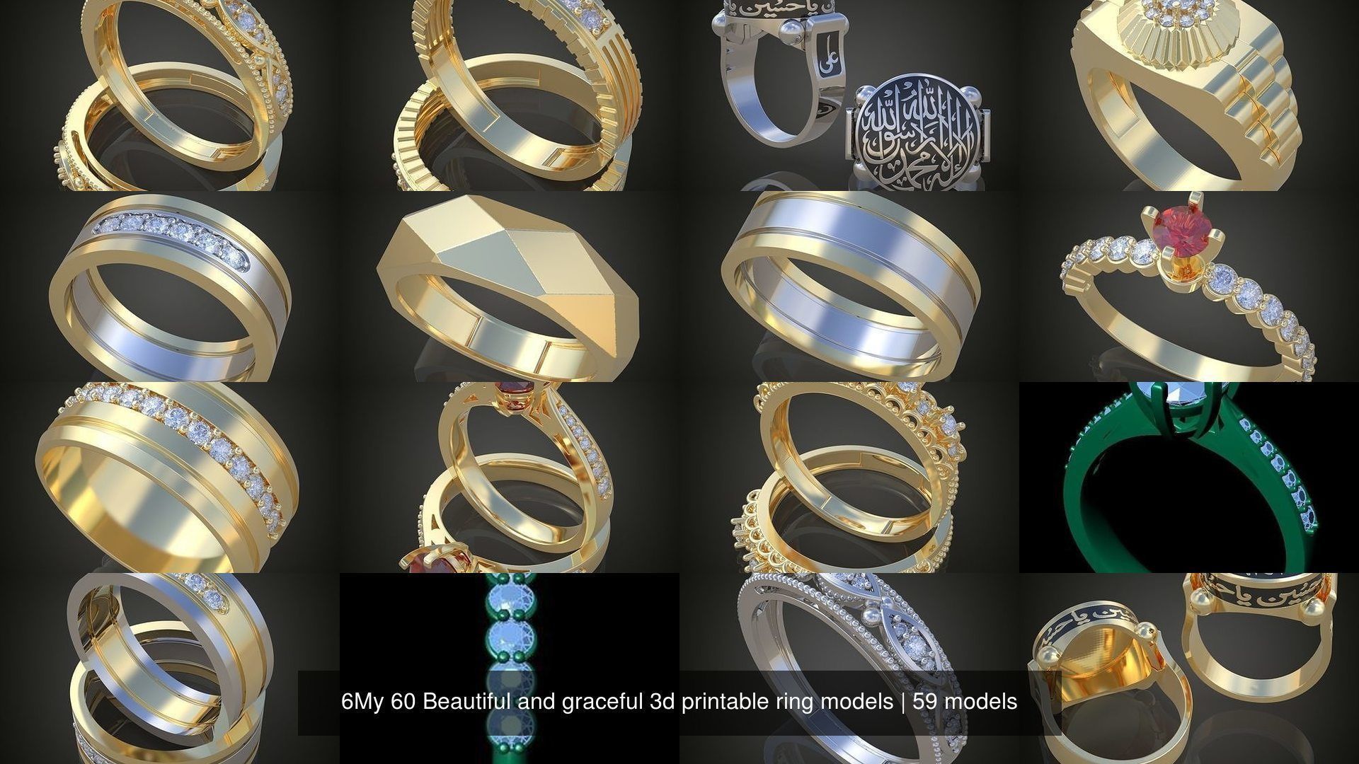 6My 60 Beautiful and graceful 3d printable ring models 3D Model Collection_11