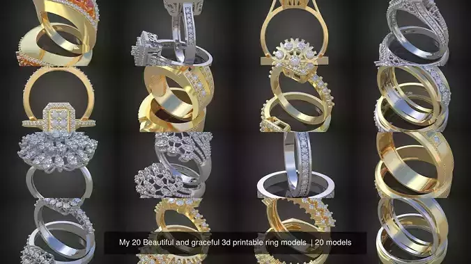 7My 20 Beautiful and graceful 3d printable ring models  3D Model Collection