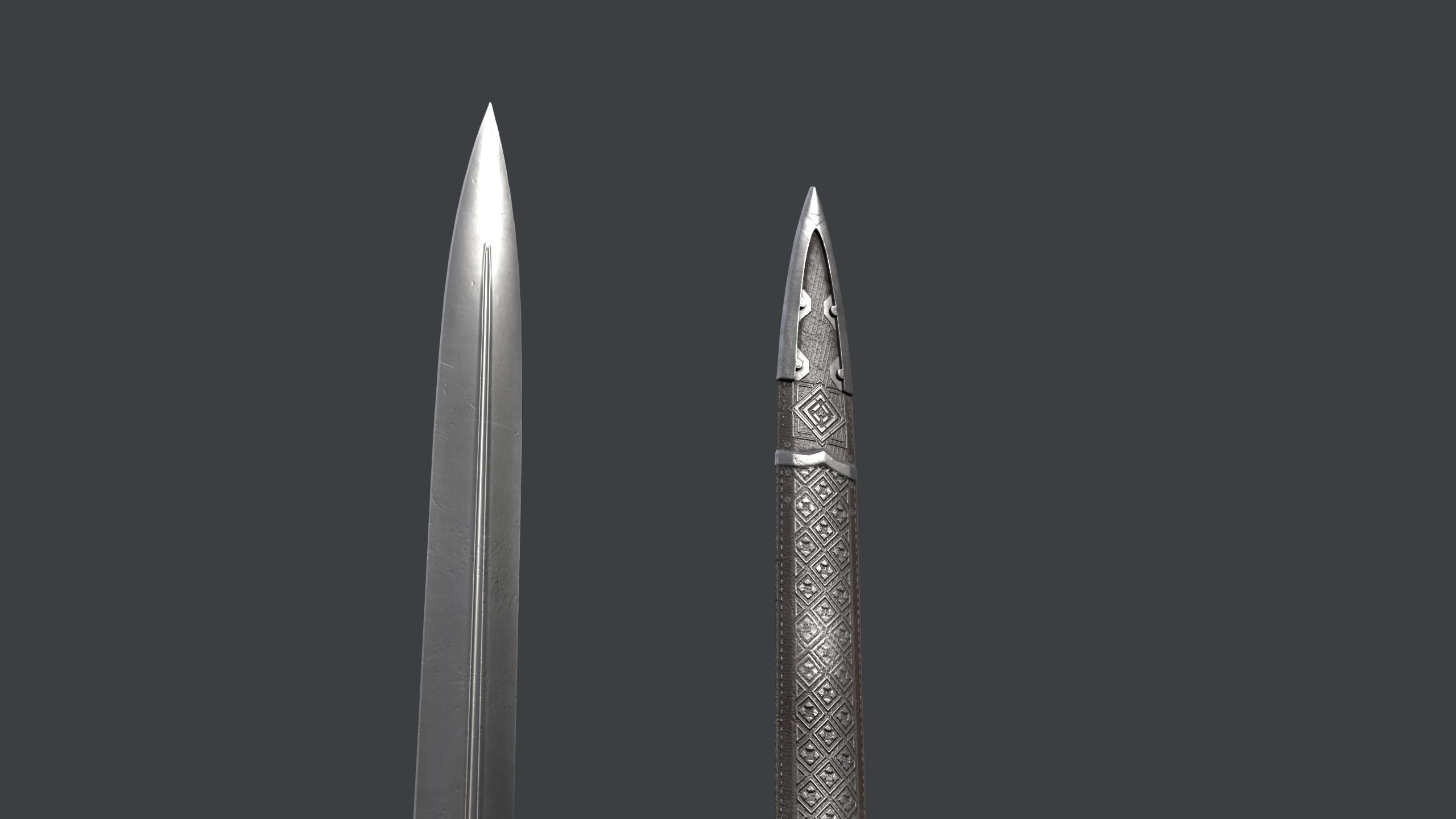 Engraved Fantasy Sword and Scabbard A Low-poly 3D model_12