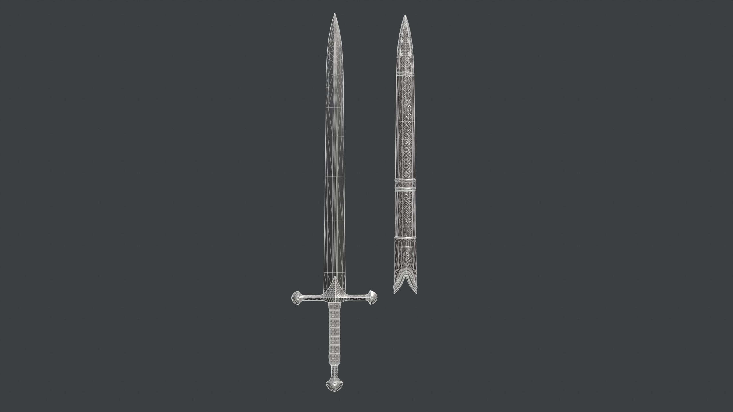 Engraved Fantasy Sword and Scabbard A Low-poly 3D model_6