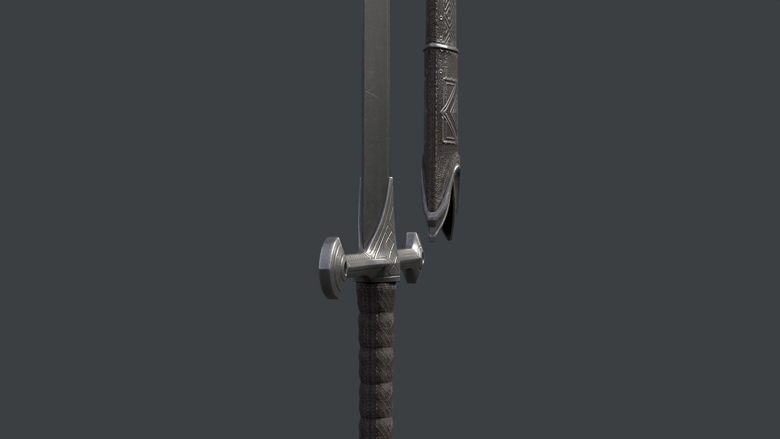 Engraved Fantasy Sword and Scabbard A Low-poly 3D model_9