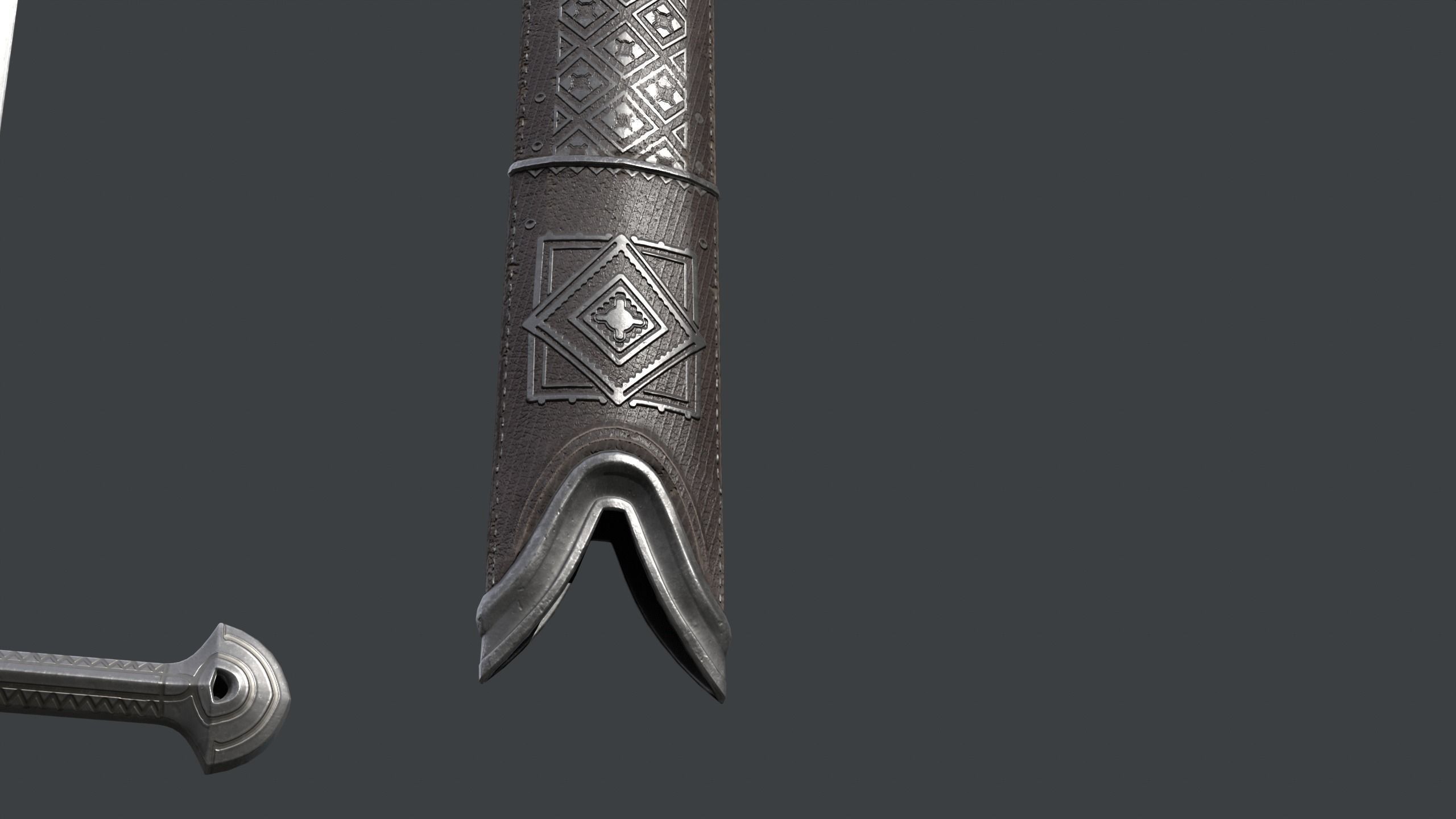 Engraved Fantasy Sword and Scabbard A Low-poly 3D model_11