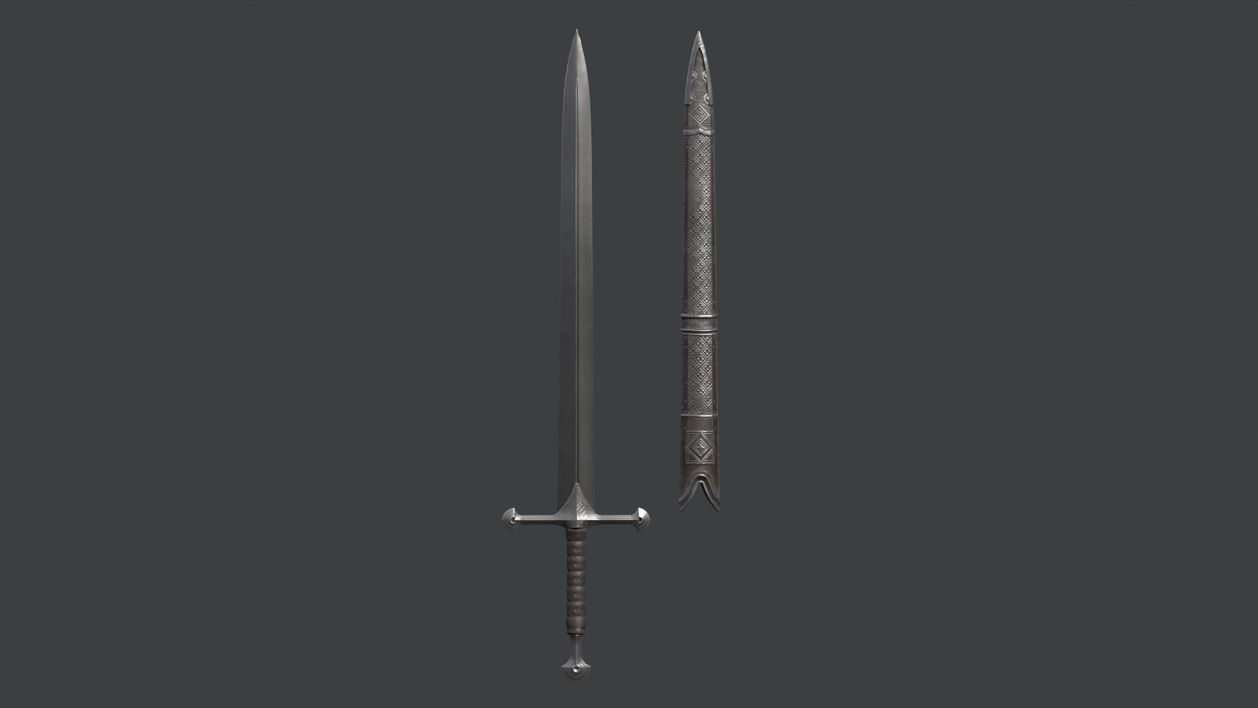 Engraved Fantasy Sword and Scabbard A Low-poly 3D model_5