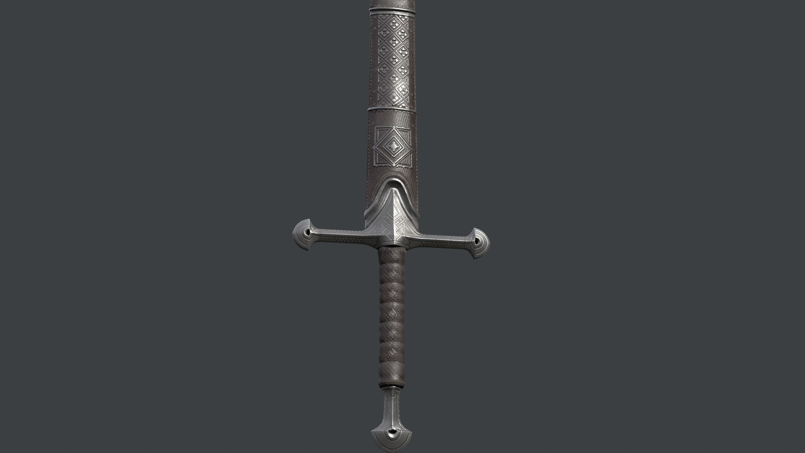 Engraved Fantasy Sword and Scabbard A Low-poly 3D model_7