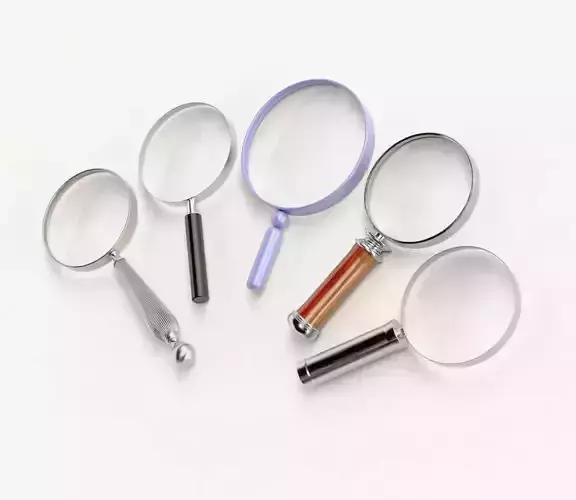Five Magnifying Glasses PBR Low-poly 3D model