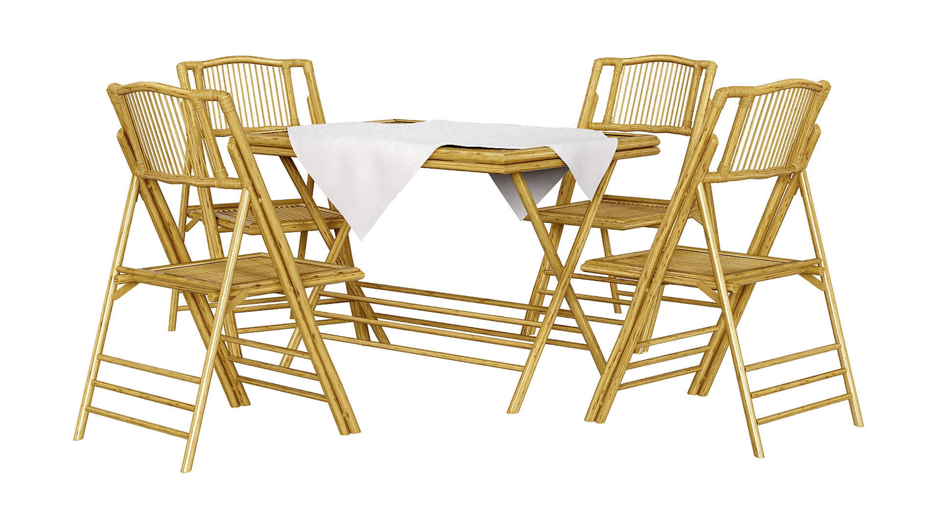 Bamboo table and chair set with tablecloth 3D model CGTrader