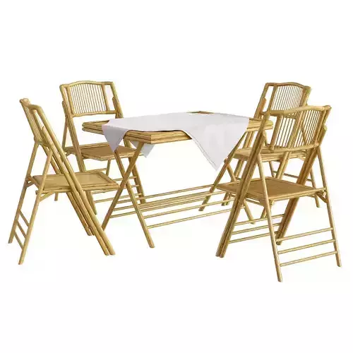 Bamboo table and chair set with tablecloth