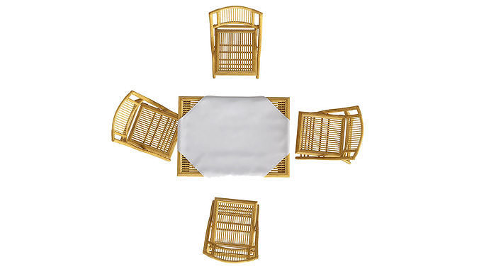 Bamboo table and chair set with tablecloth 3D model 5