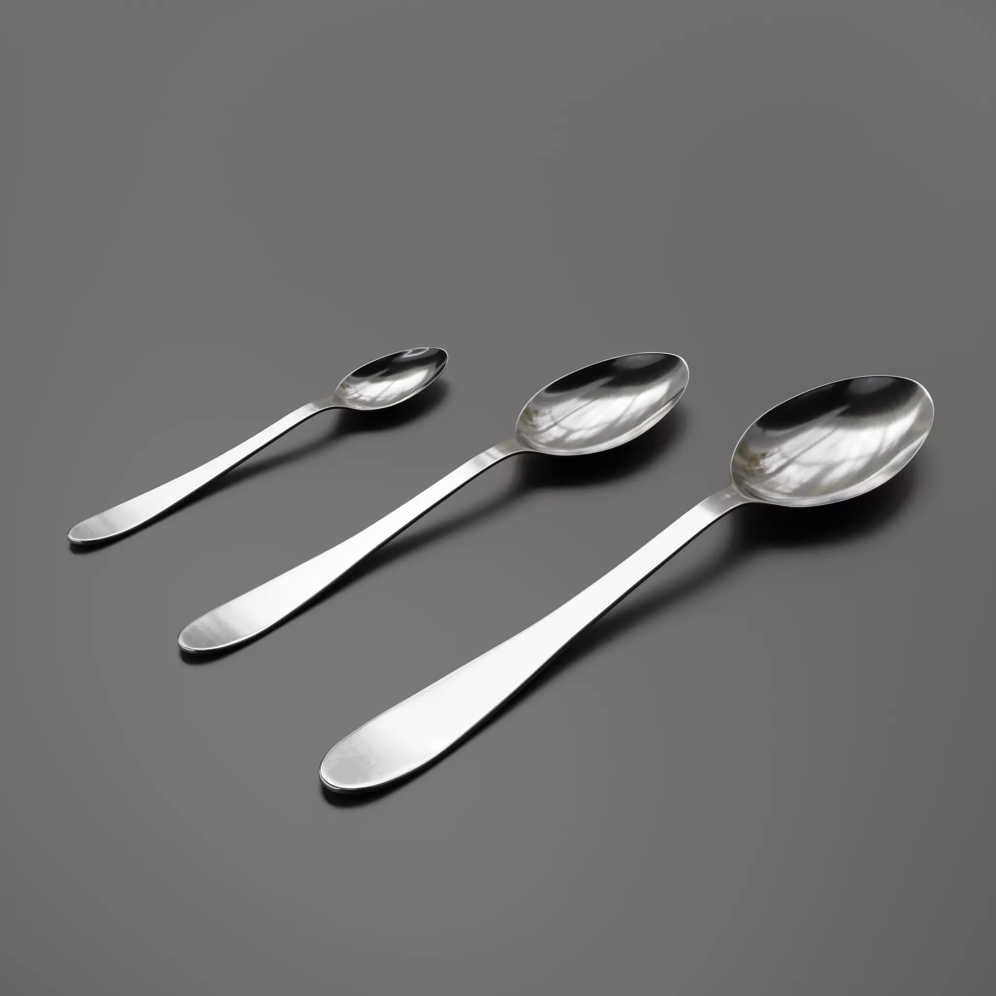Teaspoon - Dessert spoon - Soup spoon 3D model_0