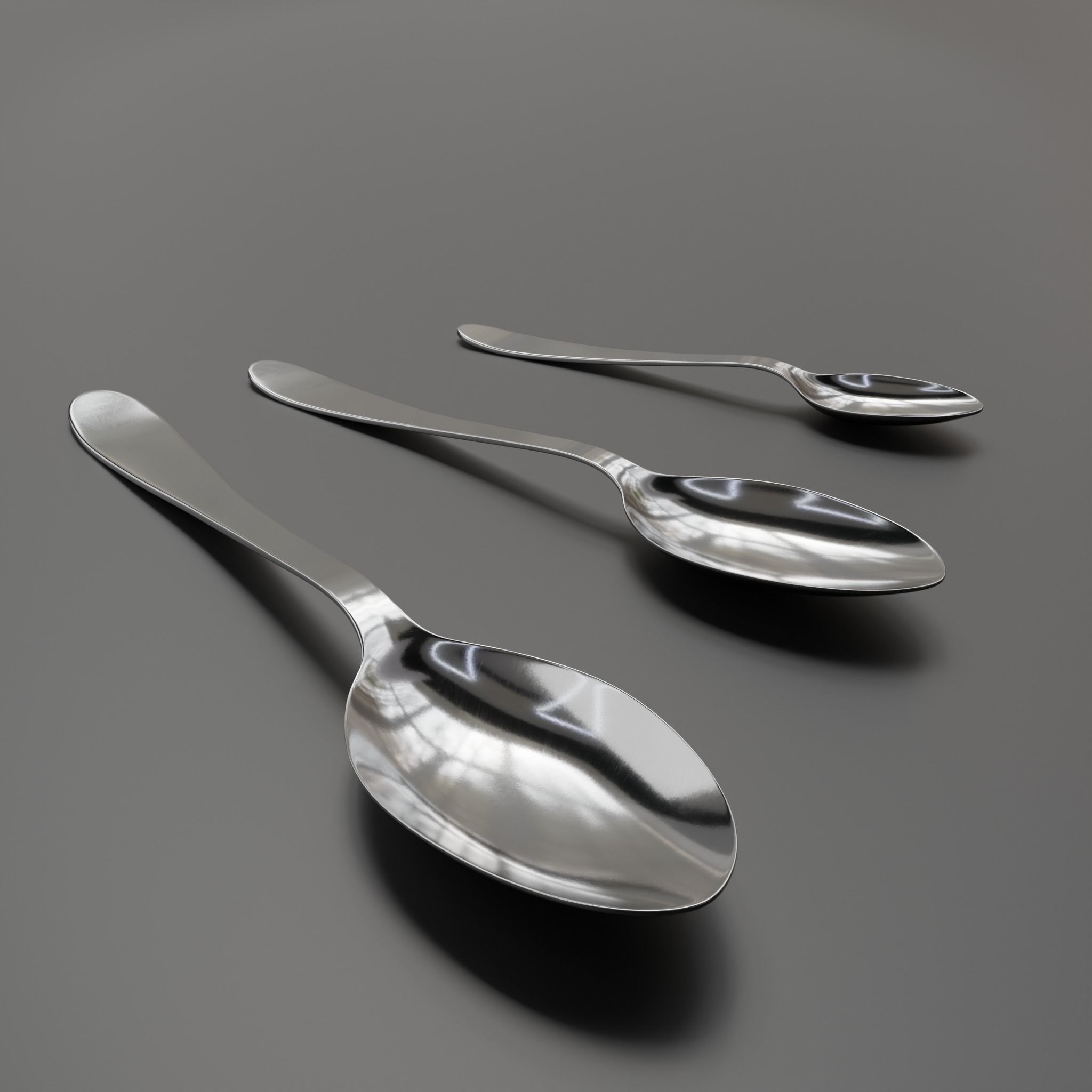Teaspoon - Dessert spoon - Soup spoon 3D model_1