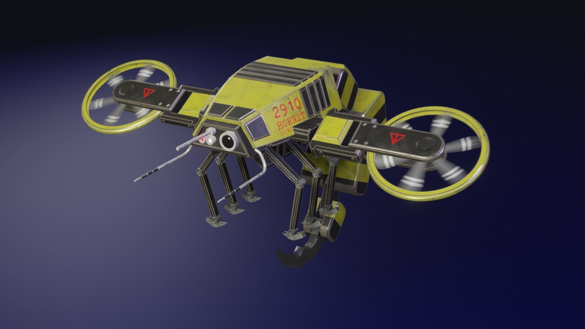 Hornet Drone Sci-Fi LowPoly Gameready 3D model Low-poly 3D model_3