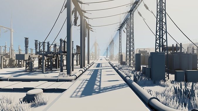 Electric Substation Low-poly 3D model