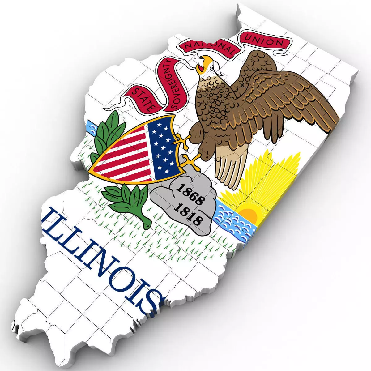 Illinois Political Map 3D model_0