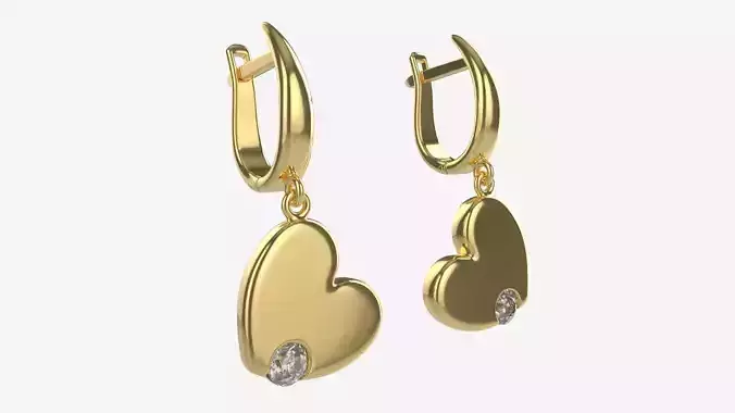 Earrings Heart Shape Diamond Gold Jewelry 03