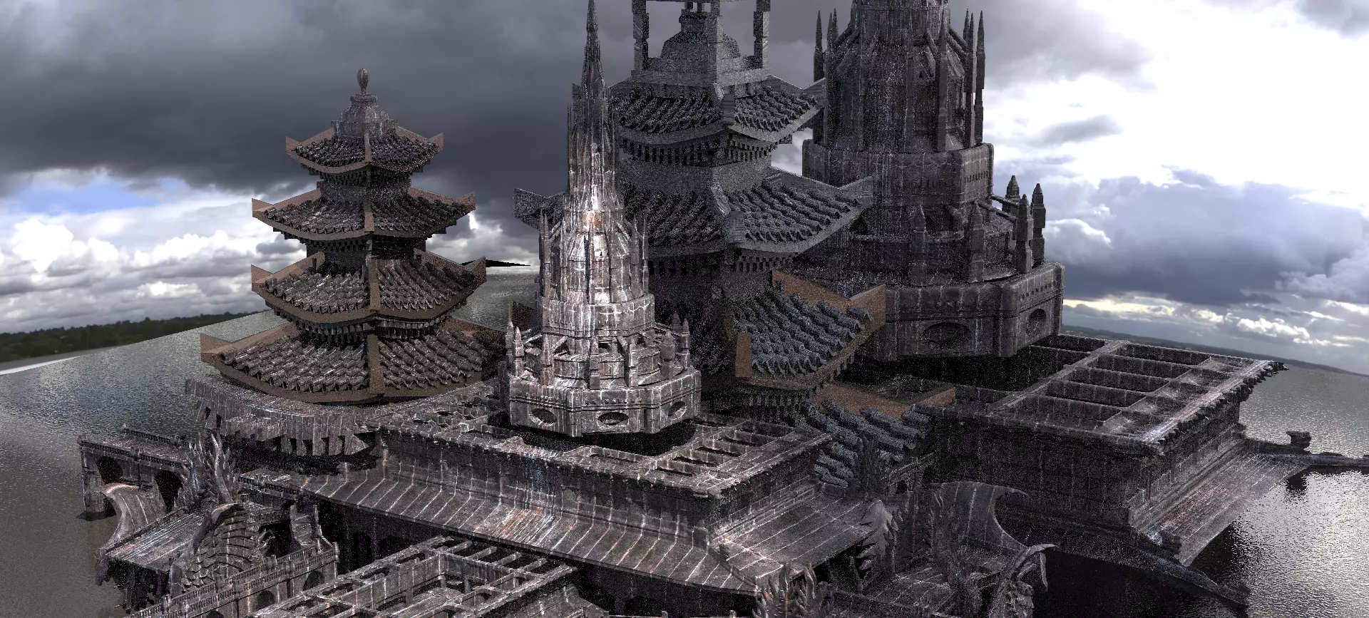 Hideyoshi Genma temples Kit bash 3D model