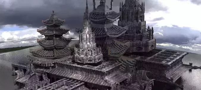 Hideyoshi Genma temples Kit bash 3D model