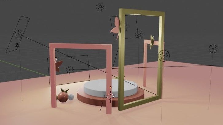 Podium and pastel color scene 3D model_2