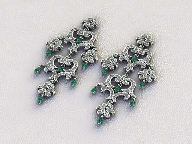 earrings emerald and diamond 3D print model