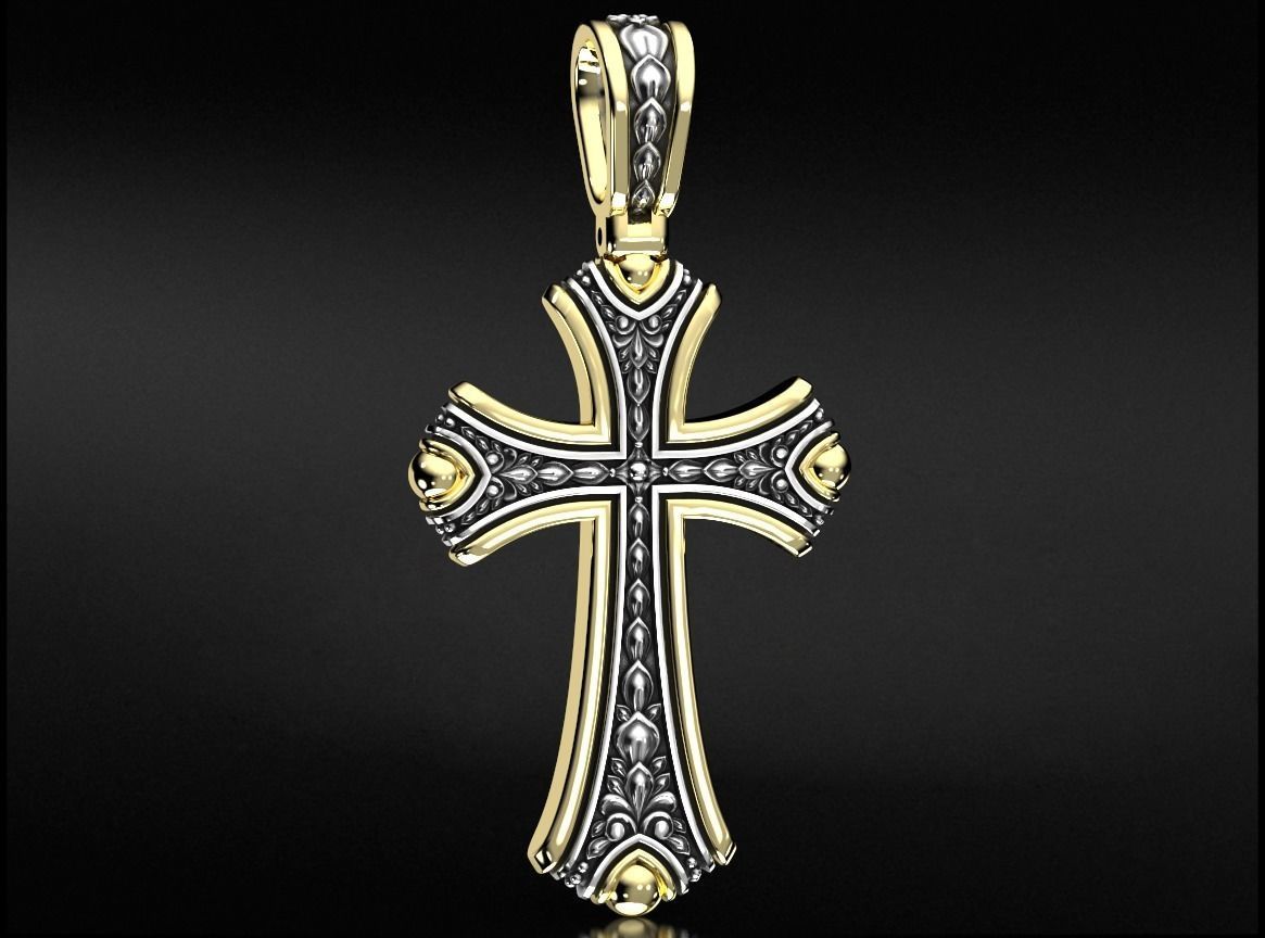 Vintage cross with two metals 758 3D print model_4